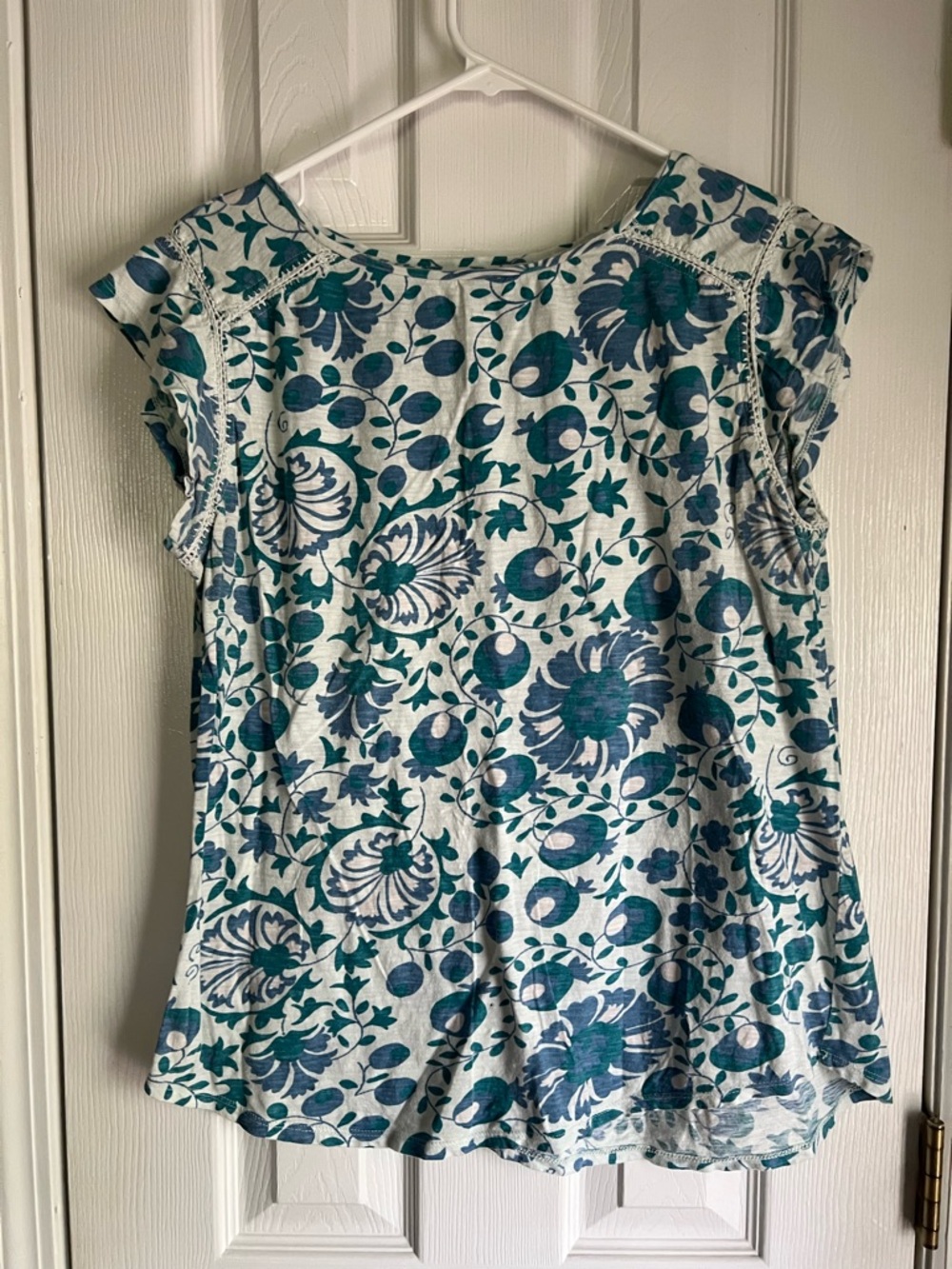 LOFT Teal and Blue Floral Short Sleeve Top